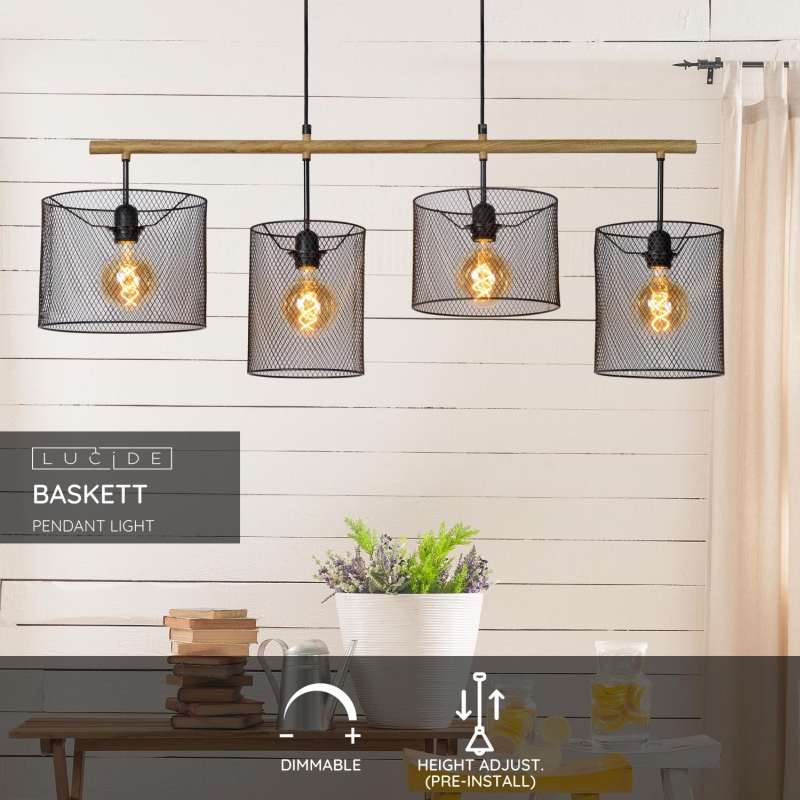 Lucide BASKETT - Závesné svietidlo - 4xE27 - Čierne